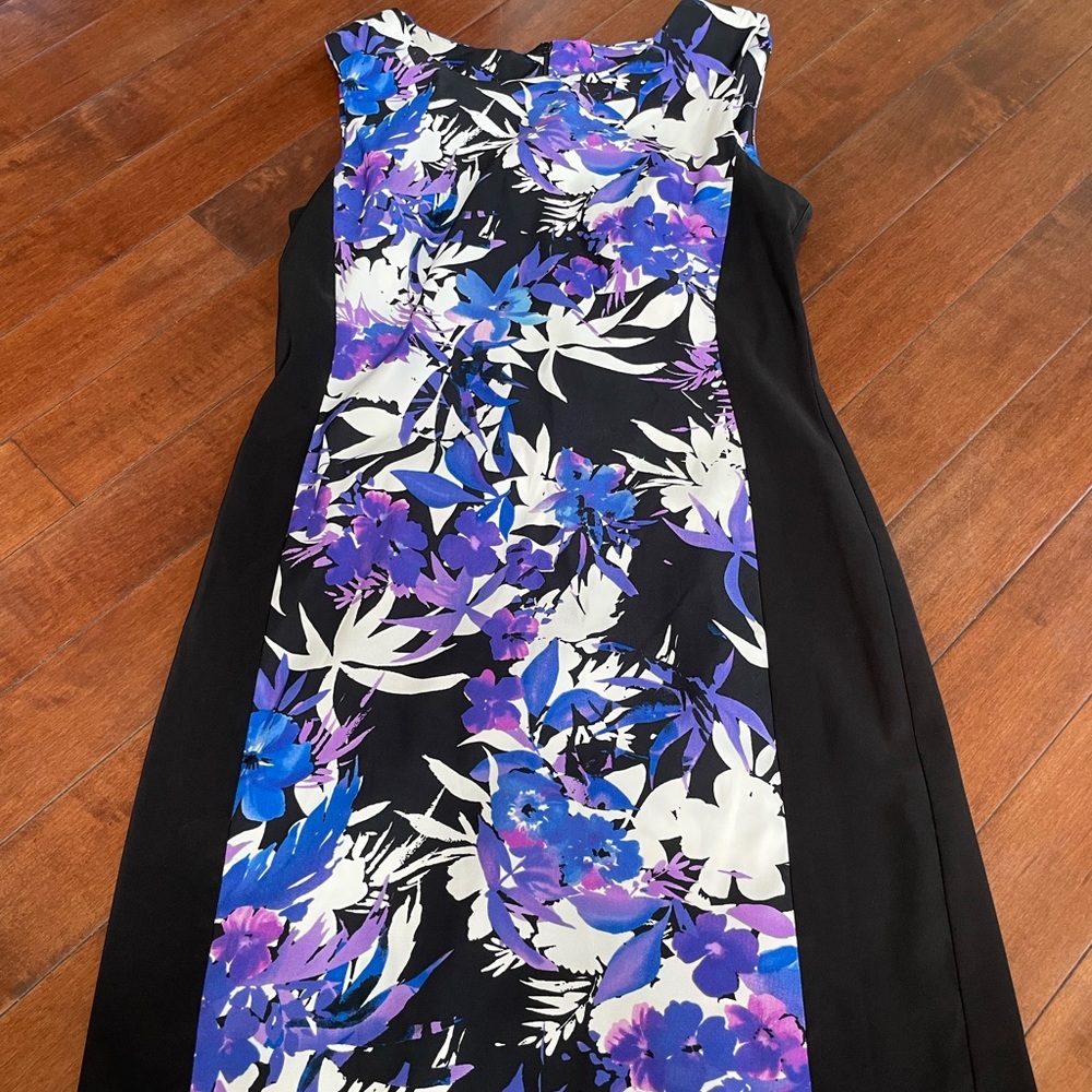 Connected Apparel Black and Purple Floral Midi Dress